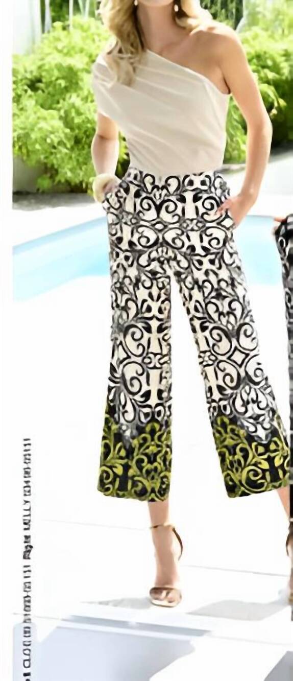 NEW ROBELL cloe wide leg trousers in white/ green